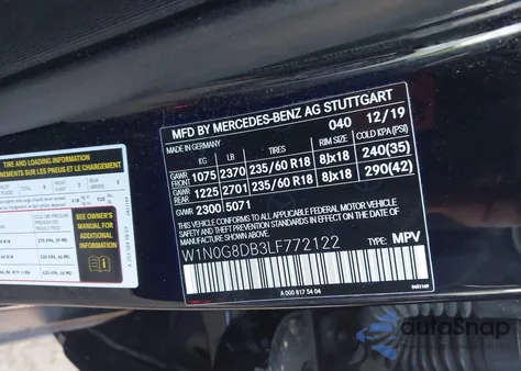 2020 Mercedes-Benz Glc 300 из США, поврежденный, VIN W1N0G8DB3LF772122